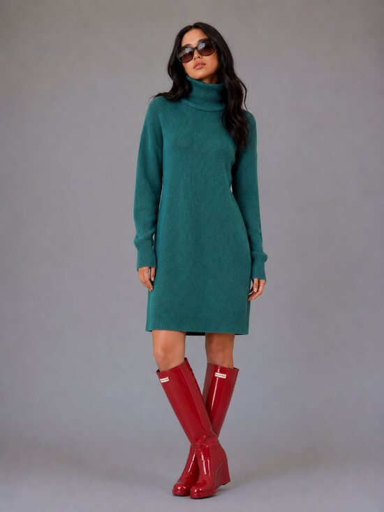 Babaton Sweaters - Merino Wool Babaton Turtleneck Sweater dress W/ S Green Ribbed Knit 103661 LN